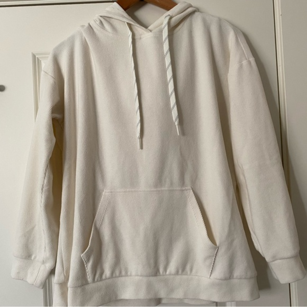 Marc New York Andrew Marc Women's Ribbed Hoodie Pullover Off White Size Large‎